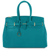 Front View Of The Turquoise Leather Womens Handbag