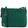 A front view of the green Leather Ladies Handbag in pebbled leather with a leather green shoulder strap 