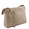 Angled View Of The Light Taupe Leather Ladies Handbag
