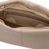 Internal Zip Pocket View Of The Light Taupe Leather Ladies Handbag