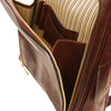 Internal Compartment View Of The Brown Leather Laptop Backpack