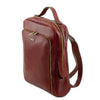 Angled View Of The Brown Leather Laptop Backpack