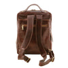 Rear View Of The Brown Leather Laptop Backpack