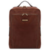 Front View Of The Brown Leather Laptop Backpack