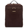 Front View Of The Dark Brown Leather Laptop Backpack