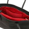 Internal Pocket View Of The Black Leather Shopping Tote Bag