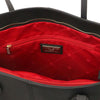 Internal Zip Pocket View Of The Black Leather Shopping Tote Bag