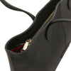 Overhead Zip Closure View Of The Black Leather Shopping Tote Bag