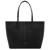Front View Of The Black Leather Shopping Tote Bag