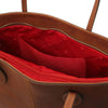 Internal Pocket View Of The Brown Leather Shopping Tote Bag