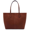 Rear View Of The Brown Leather Shopping Tote Bag