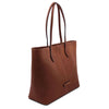Angled View Of The Brown Leather Shopping Tote Bag