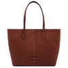 Front View Of The Brown Leather Shopping Tote Bag