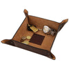 Large Leather Desk Tidy Tray holding keys, coins, a watch, and a card, perfect for desk organization.