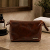 Leather Wash Bag made of genuine Italian leather, perfect for travel and daily use.