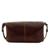 Mens Leather Wash Bag made from hand-stained full grain leather, featuring a zip top closure and practical design.