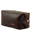 Mens Leather Wash Bag made from hand stained full grain leather with zip top closure.
