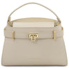 Front View Of The Beige Leather Tote