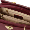 Internal Zip Pocket View Of The Bordeaux Leather Tote