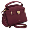 Angled View Of The Bordeaux Leather Tote