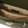 Internal Zip Pocket View Of The Forest Green Leather Tote