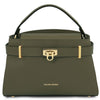 Front View Of The Forest Green Leather Tote