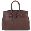 Front View Of The Coffee Leather Womens Handbag