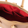 Internal Pocket View Of The Champagne Leather Womens Handbag