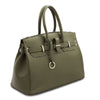 Angled View Of The Forest Green Leather Womens Handbag