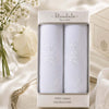 Womens Handkerchief Box Set with white on white embroidery design in elegant packaging.
