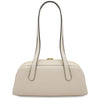 Luxury Leather Shoulder Bag in elegant beige with dual straps and zip closure.