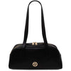 Luxury Leather Shoulder Bag in black with gold accents and double handles.