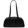 Luxury Leather Shoulder Bag in sleek black design with sturdy handles and zipper detail.