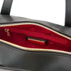 Interior view of a Luxury Leather Shoulder Bag showing a red lining and zippered pocket for organized storage.