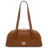 Luxury Leather Shoulder Bag in rich cognac with elegant design and gold logo