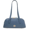 Luxury Leather Shoulder Bag in stylish denim with gold logo and dual straps.