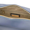 Interior view of a Luxury Leather Shoulder Bag featuring a zipper compartment and elegant lining.