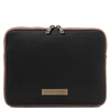 Luxury Soft Leather Tablet Case by Tuscany Leather in black pebbled leather with zip closure.