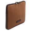 Luxury Soft Leather Tablet Case in cognac pebbled leather with zipper closure and sleek design.