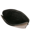 Interior view of a Luxury Soft Leather Tablet Case showcasing padded compartment and card slots.