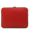 Luxury Soft Leather Tablet Case in vibrant lipstick red pebbled leather with semi-rigid structure and zipper.