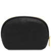 Luxury Soft Leather Toiletry Case in black pebbled leather with gold-tone zipper