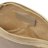 Interior view of the Leather Luxury Soft Leather Toiletry Case with logo and soft lining.