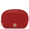 Luxury Soft Leather Toiletry Case in lipstick red with gold-tone logo and zipper.
