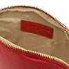 Inside view of the Luxury Soft Leather Toiletry Case showcasing its elegant lining and logo.