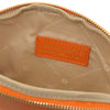 Interior view of the Leather Luxury Soft Leather Toiletry Case showing the label and lining.