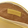 Interior view of the Leather Luxury Soft Leather Toiletry Case showcasing handmade label.