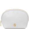 Luxury Soft Leather Toiletry Case in white leather with gold-tone zipper and logo
