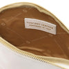 Interior of the Leather Luxury Soft Leather Toiletry Case, featuring a gold-tone lining and label.