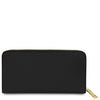 Luxury Zip Around Leather Wallet in black pebbled leather with gold zipper detailing.